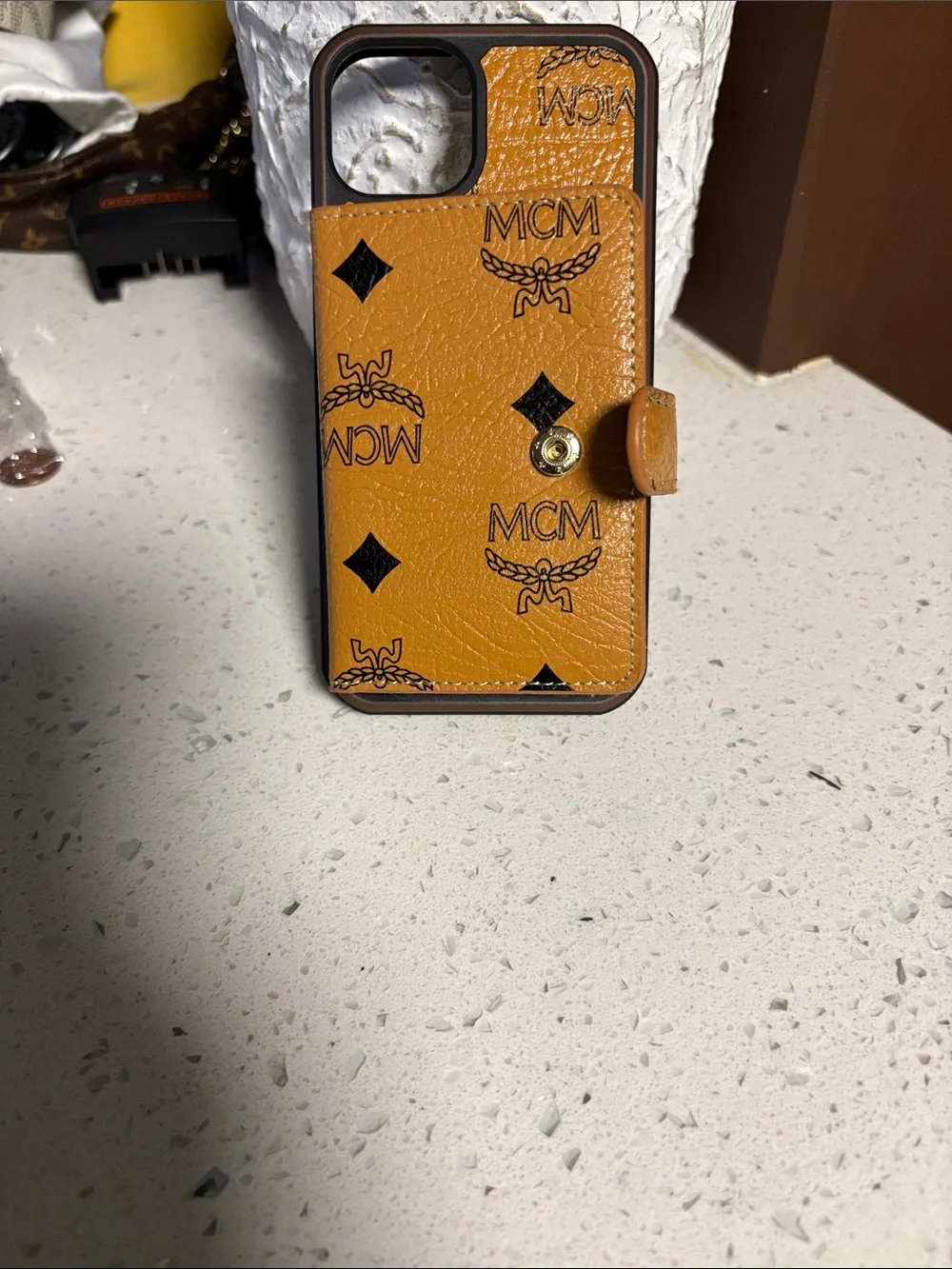 MCM Cognac Logo Wallet Phone Case - Cognac